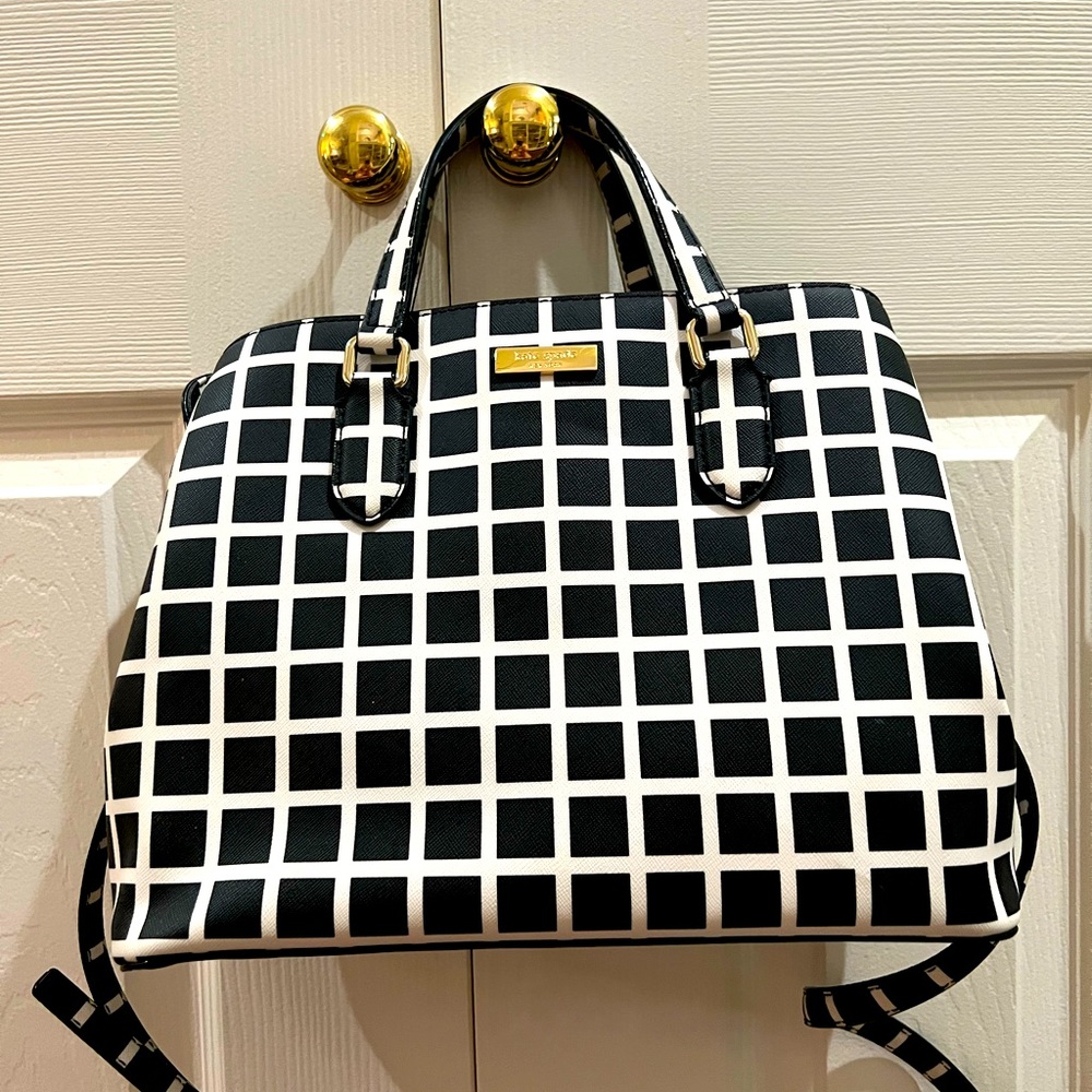 Kate, spade cream and black window pane purse/satchel